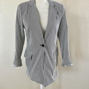 MILLARD FILLMORE MF-13 Women Small White Black Striped Trench Coat Blazer Jacket